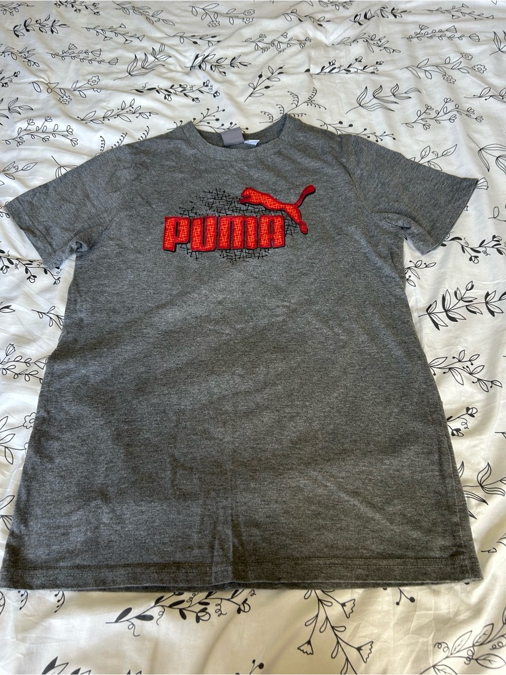 Puma Gray Short Sleeve Tee with Red Logo